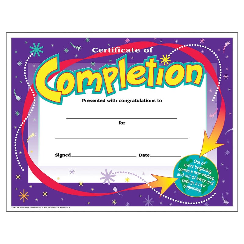 TREND enterprises  Inc. Certificate of Completion Colorful Classics Cert's.  30 ct